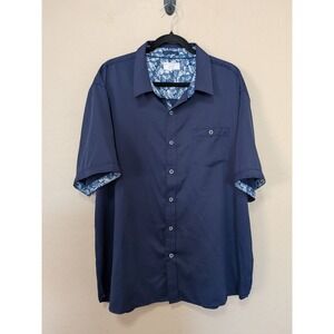 Age of Wisdom Navy Blue Textured Short Sleeve Button Up Shirt Men's XXL Normcore